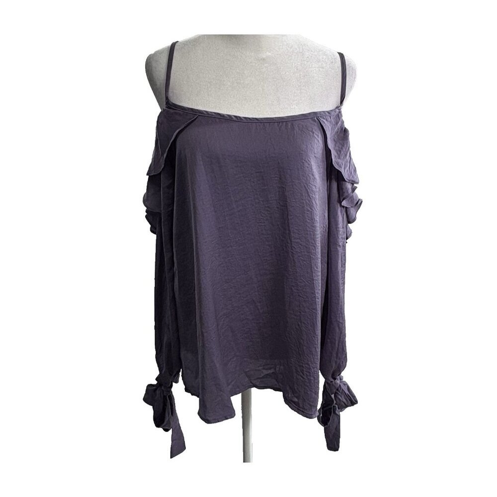 Vtg FRANCESCAS Women Long Sleeve Cold Shoulder Ruffle Blouse Sz M Purple 18-7β